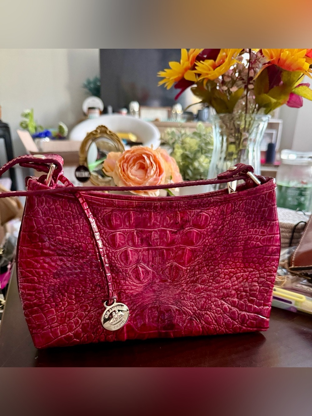 🌻NEW🌻Brahmin Raspberry Faux-Croc Shoulder Bag